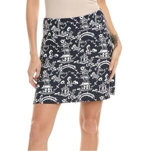 RARE Jude Connally Navy Blue & White Pagoda Dragon Print Mini Skort Skirt - M